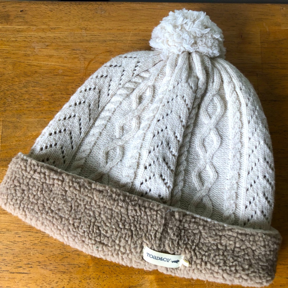 Toad & Co woven, lambs-wool-lined Pompom Beanie
